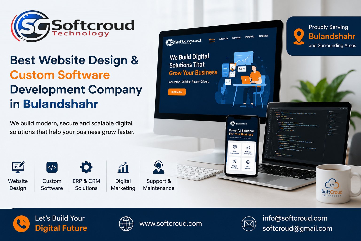 Best Website Design & Custom Software Development Company in Bulandshahr | SoftCroud Technology